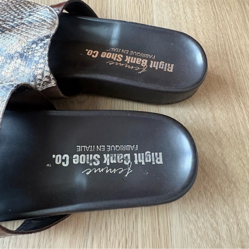 Femme Right Bank Shoe Co Leather snake gold Slide Sandals 8 - Picture 4 of 8